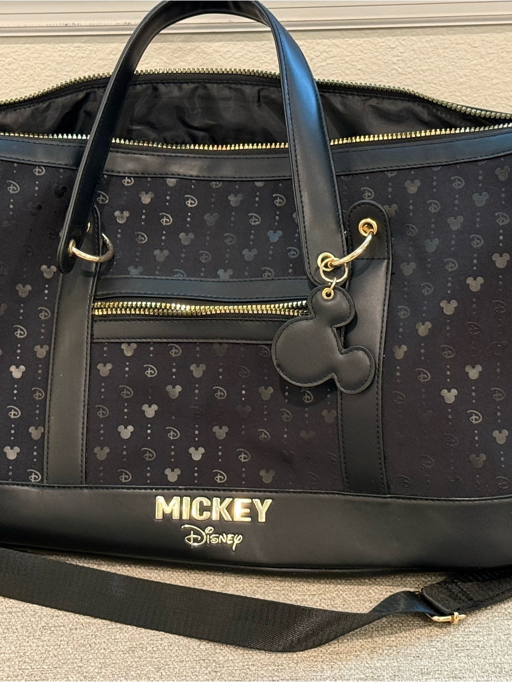 Primark Disney Mickey Mouse Black Travel Tote Bag Gold Hardware - Picture 2 of 5